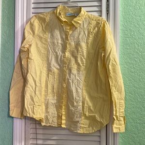 National Women’s Yellow Long-Sleeve Causal Button Down Shirt Small